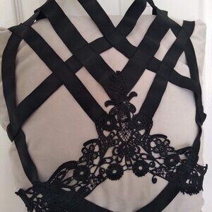 Lovechild Boudoir black lace body cage harness top